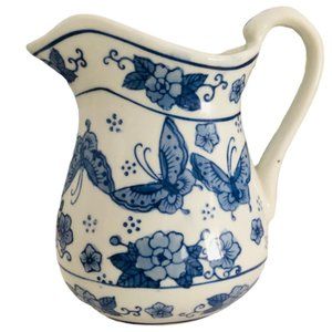Vintage Ceramic Delft Blue Mini Ewer/Pitcher With Butterflies Flowers